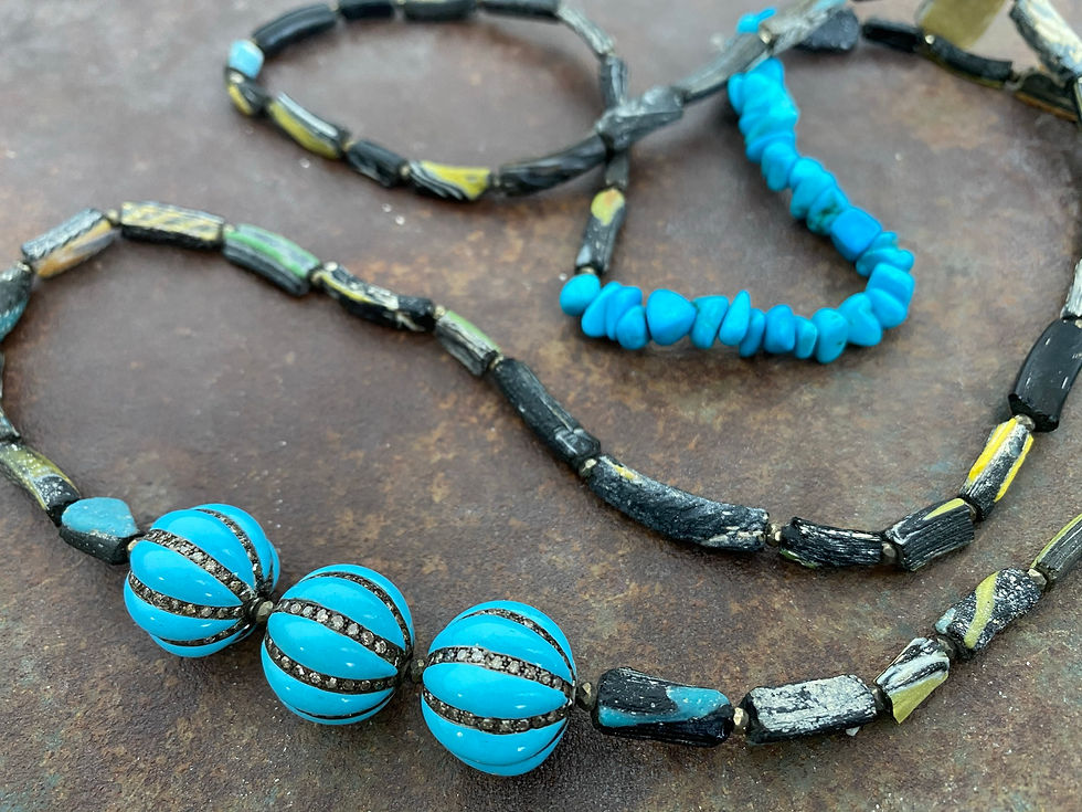 Enamel Diamond Ancient Glass  Necklace