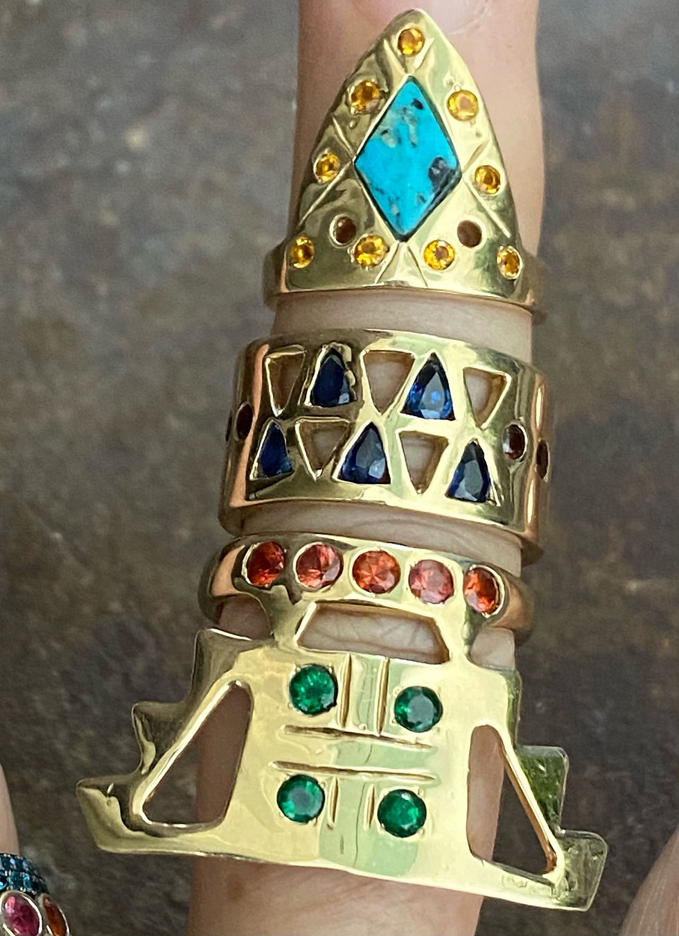 Thumbnail: Totem ring , gold, sapphires, turquoise