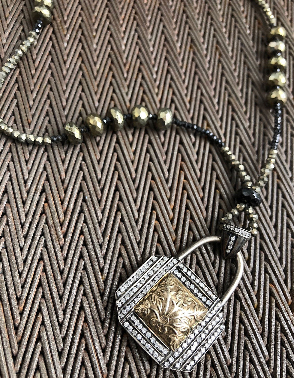 LOCK pendant diamonds & pyrite brass necklace