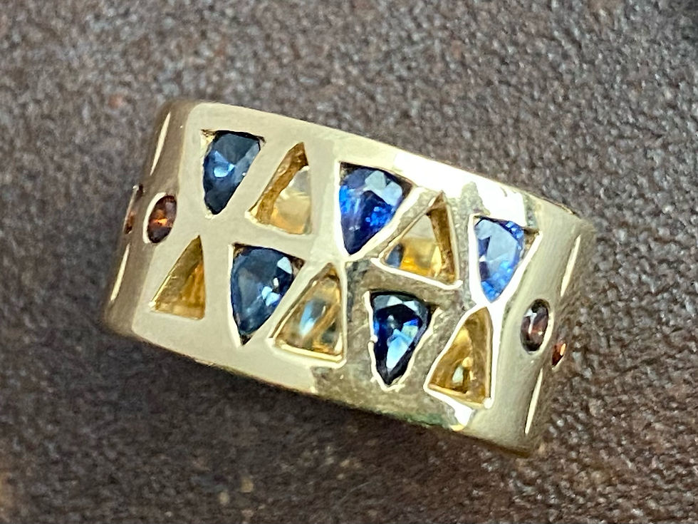 Thumbnail: Totem ring , gold, sapphires, turquoise