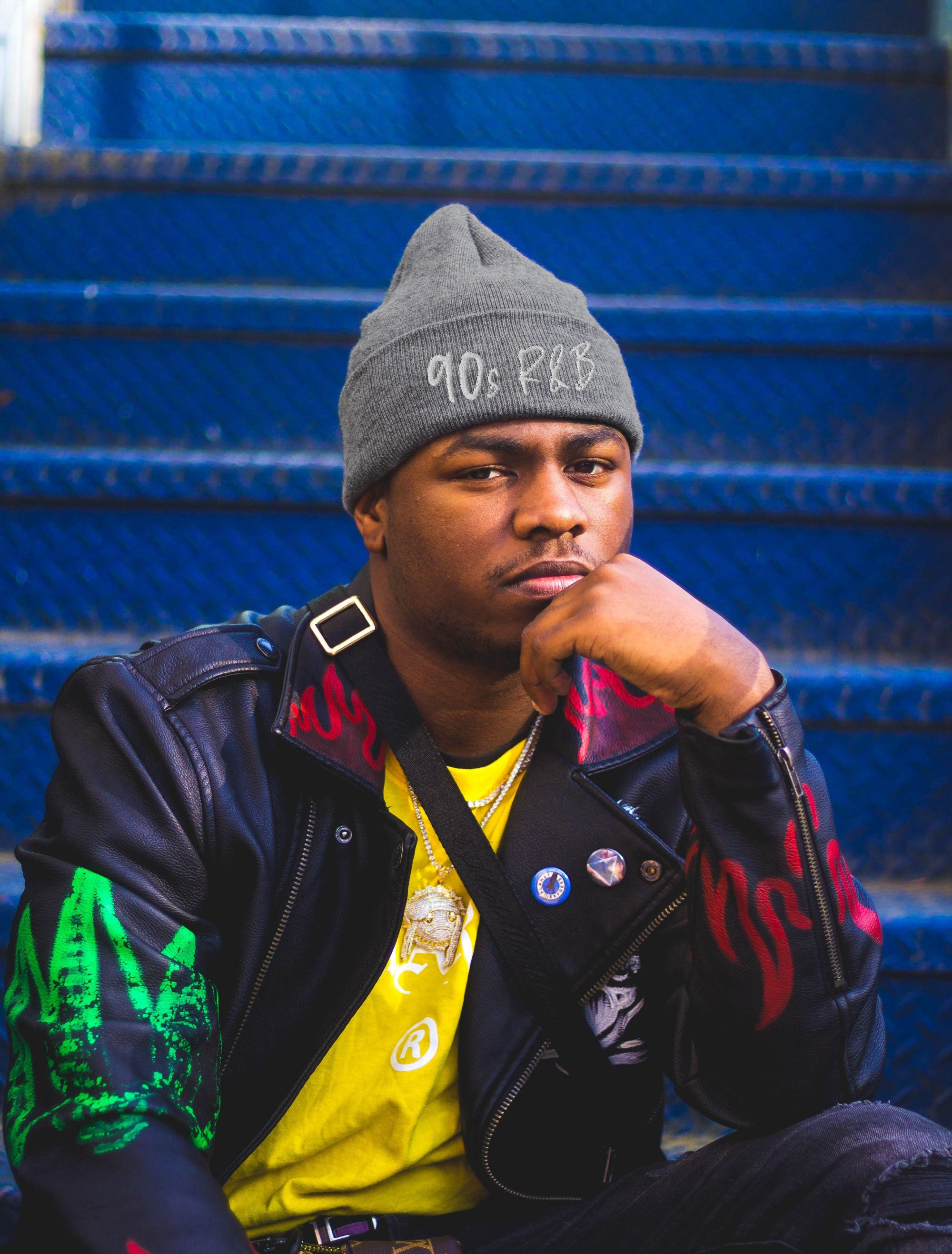 90s R&b Cuffed Beanie- White Print