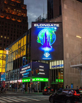 ELDORADO's Times Square billboard, vibrant nighttime advertisement