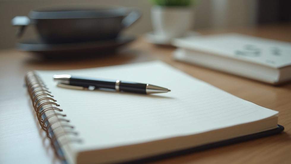 Close-up view of a notebook and pen on a desk, symbolizing journaling for mental health