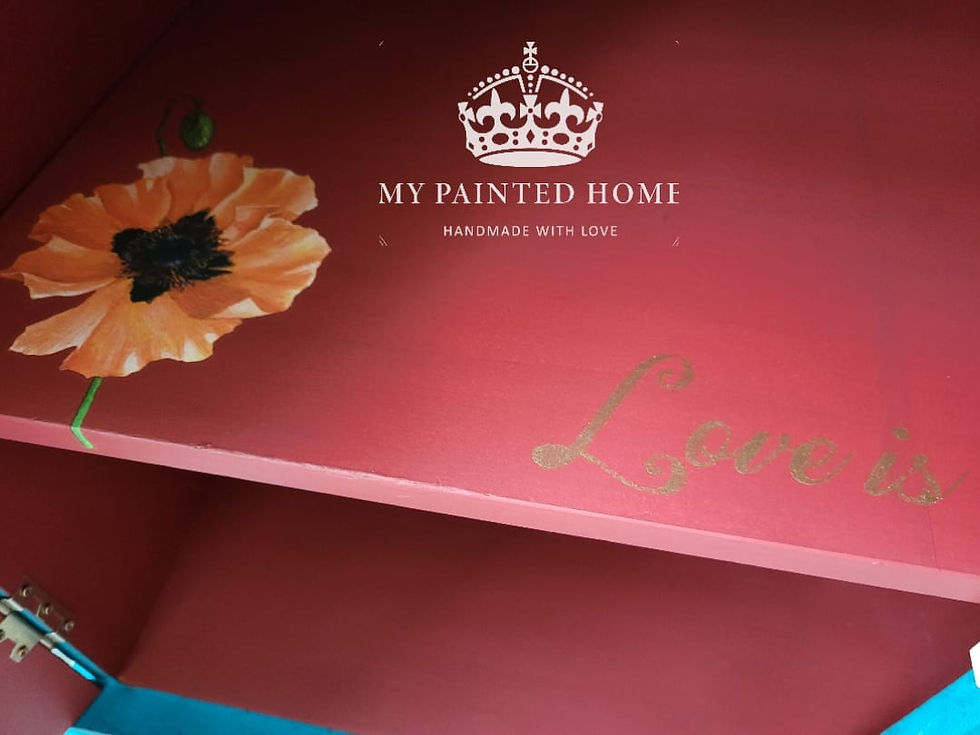 Miniaturbild: POPPY ⚜️ Kommode Schrank in Ocean Blue mit Mohnblumen