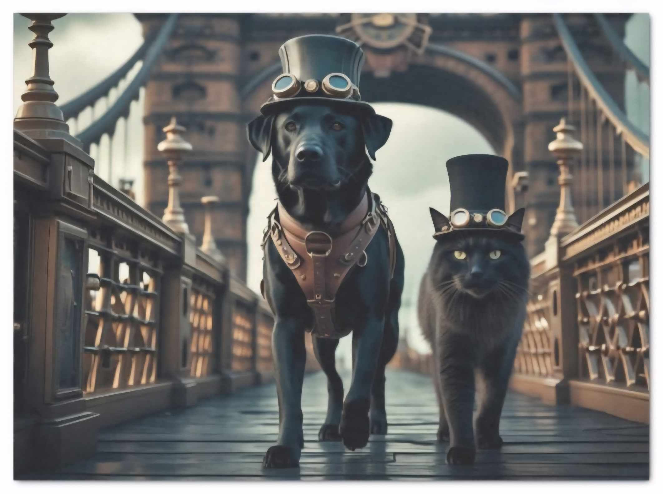 XL Decoupage Seidenpapier - STEAMPUNK Black Cat & Dog