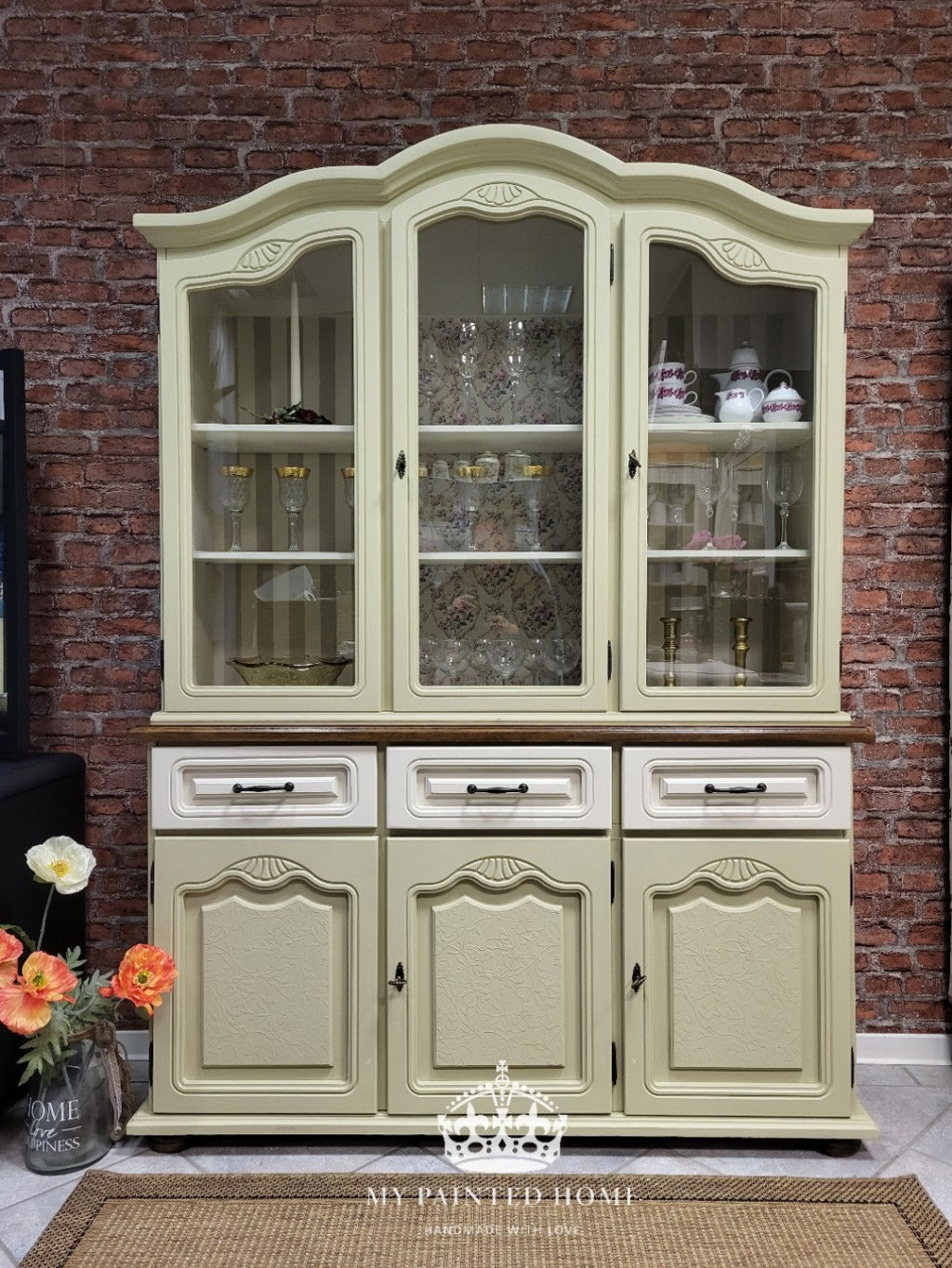 Vintage Küchenbuffet und Vitrine grün Antique Green