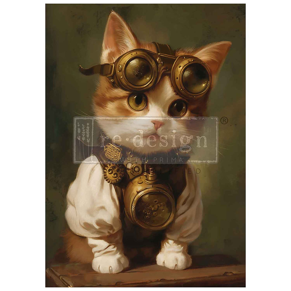 A1 Decoupage / Papier / Fiber - CLOCKWORK KITTY STEAMPUNK