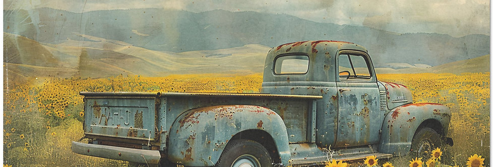 XXL Decoupage Seidenpapier - VINTAGE TRUCK im Sonnenblumenfeld - 51X76cm