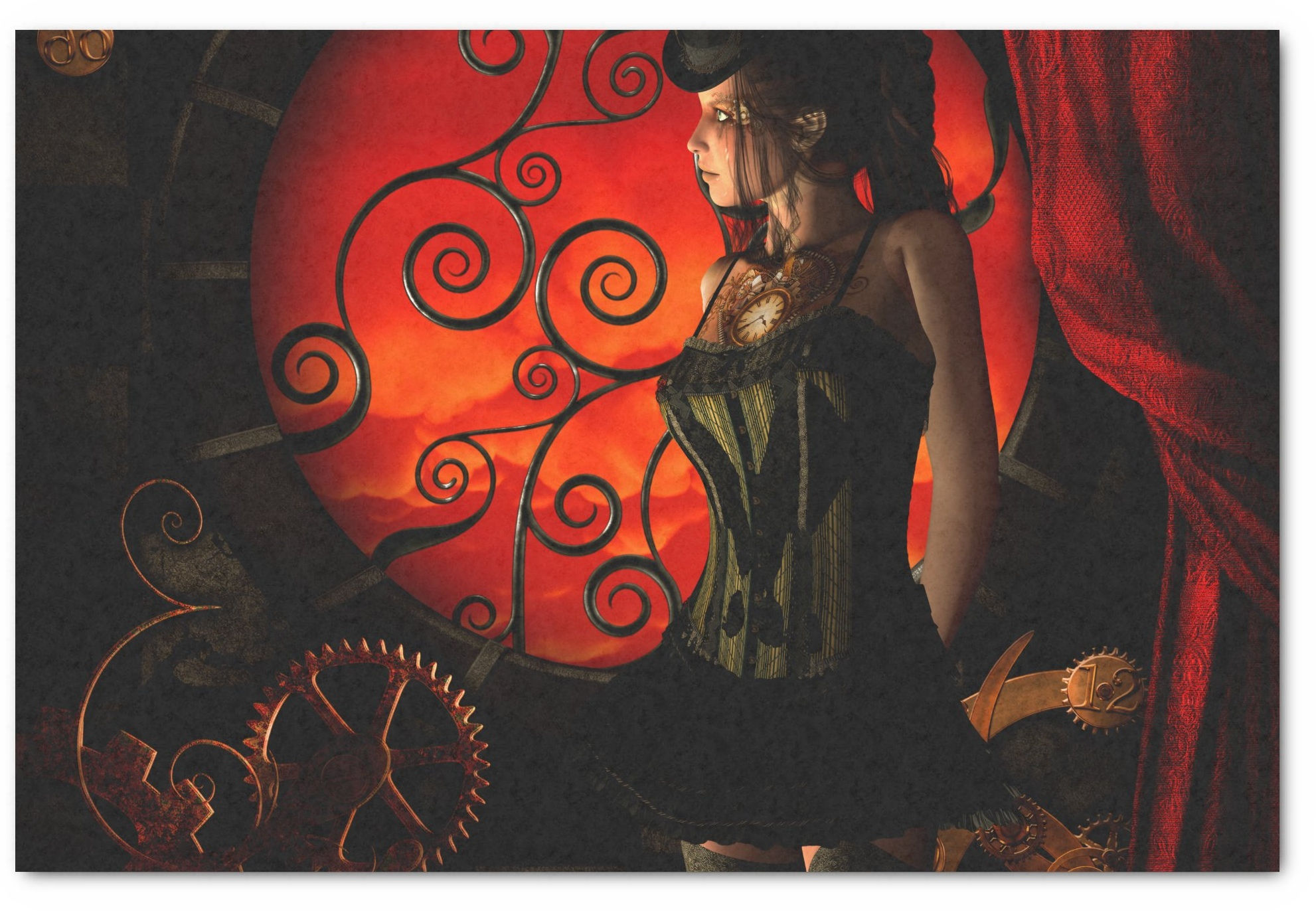 XL Decoupage Rice Papier "STEAMPUNK LADY" - 43,2X58,4cm - 10lb