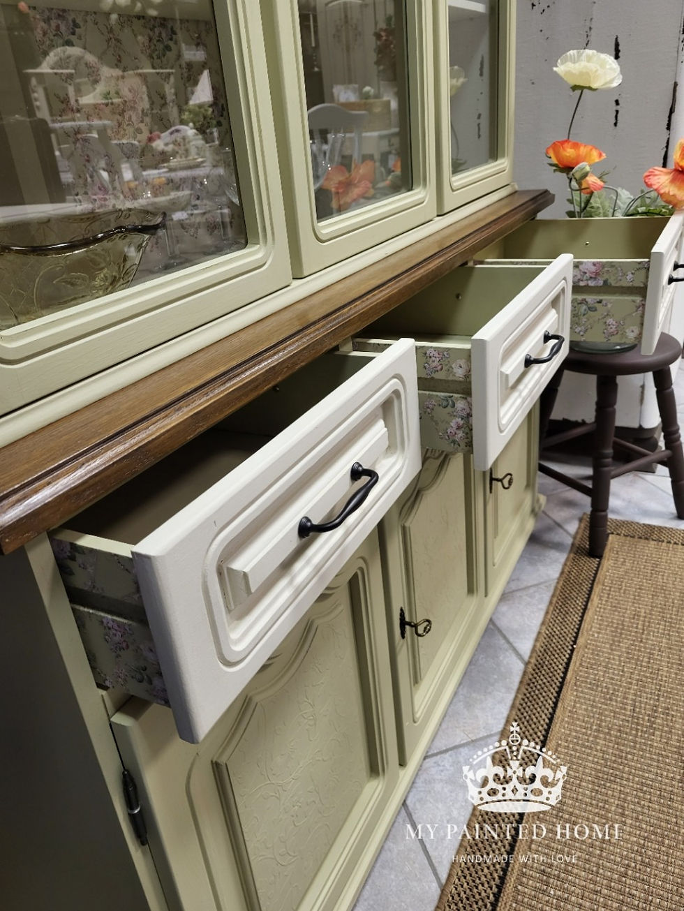 Miniaturbild: Vintage Küchenbuffet und Vitrine grün Antique Green