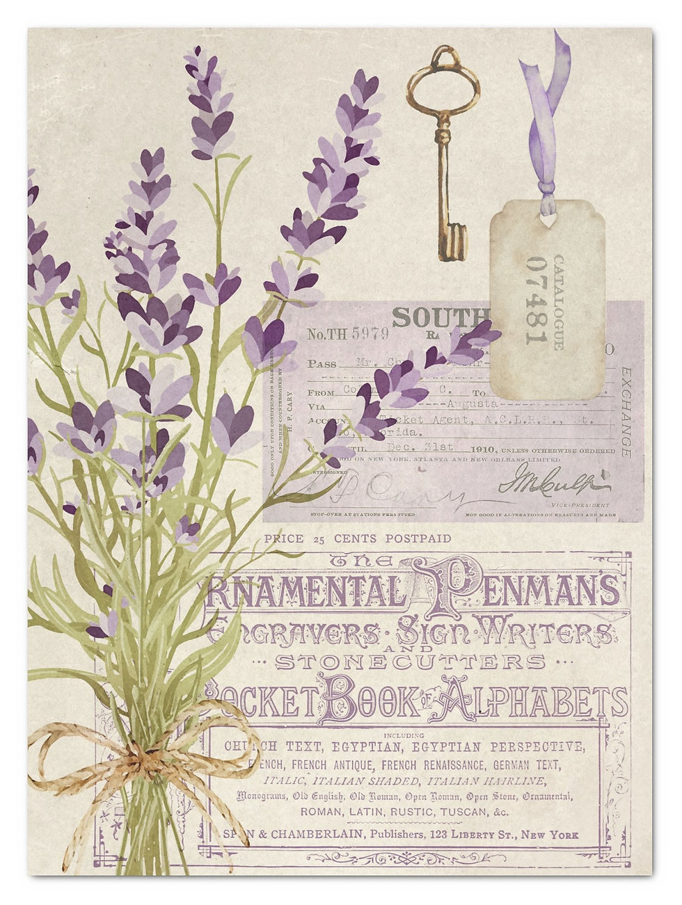 XL Decoupage Rice Papier"Vintage Lavendel" - 43,2X58,4cm