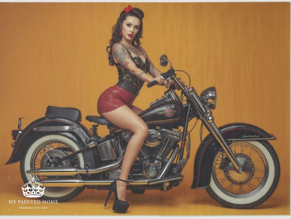 Decoupage Seidenpapier - RETRO ROCKABILLY PINUP MOTORBIKE - II