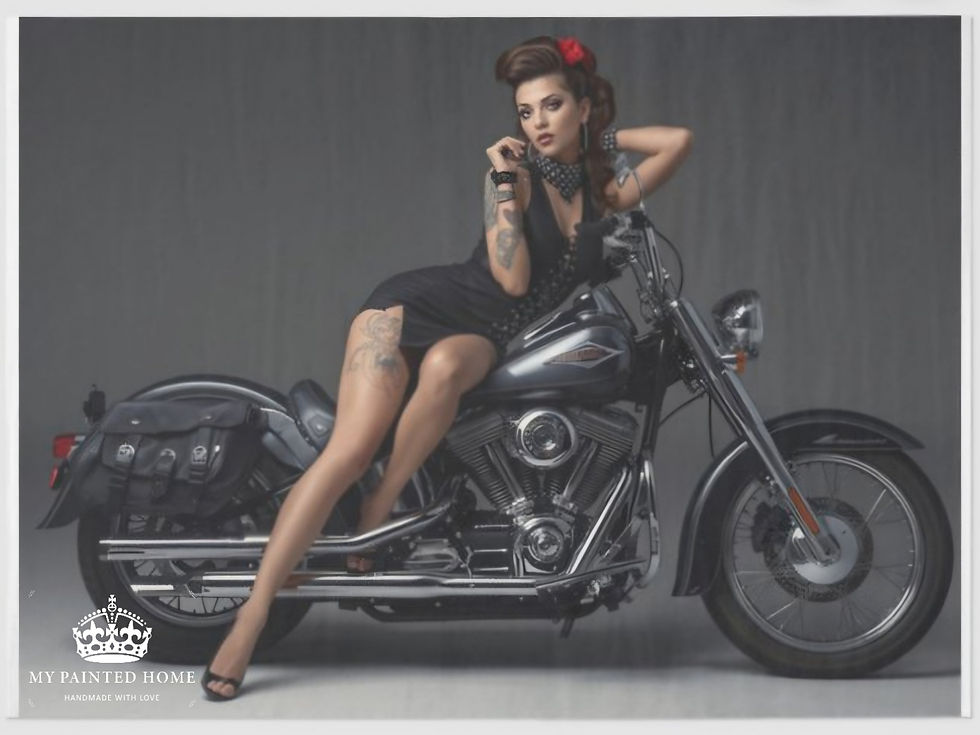 Decoupage Seidenpapier - RETRO ROCKABILLY PINUP MOTORBIKE