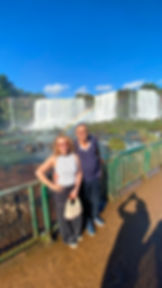 Couple posing in front of Iguazu Falls on a private tour, Brazilian side