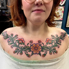 It's Only Forever Tattoo chest piece tattoo by jenn K, neo traditional tattoo atlantic county, ornamental tattoo mays landing