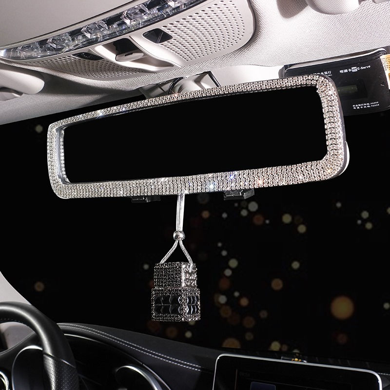 Thumbnail: Car Bling Rearview Mirror Accessories Cube Crystal Diamond Auto Rear View Mirror