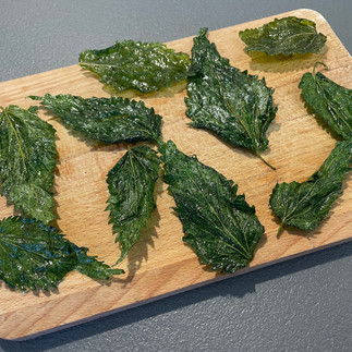 Blätterchips mit Brennnesselblätter, im Backofen hergestellt