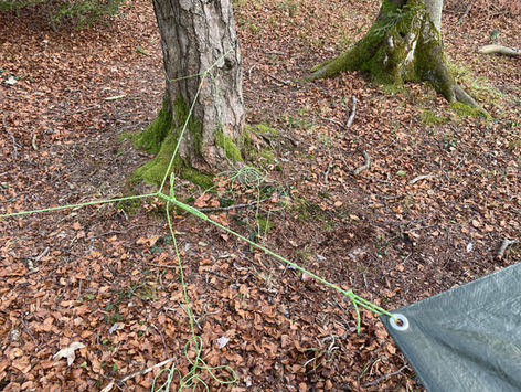 Tarpaufbau, Campbau, Umgang mit Plane im Outdoor-Bereich: Befestigung mit dynamischem Zugpunkt