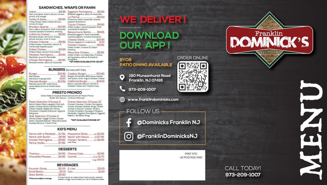 Menu Dominick's Pizzeria