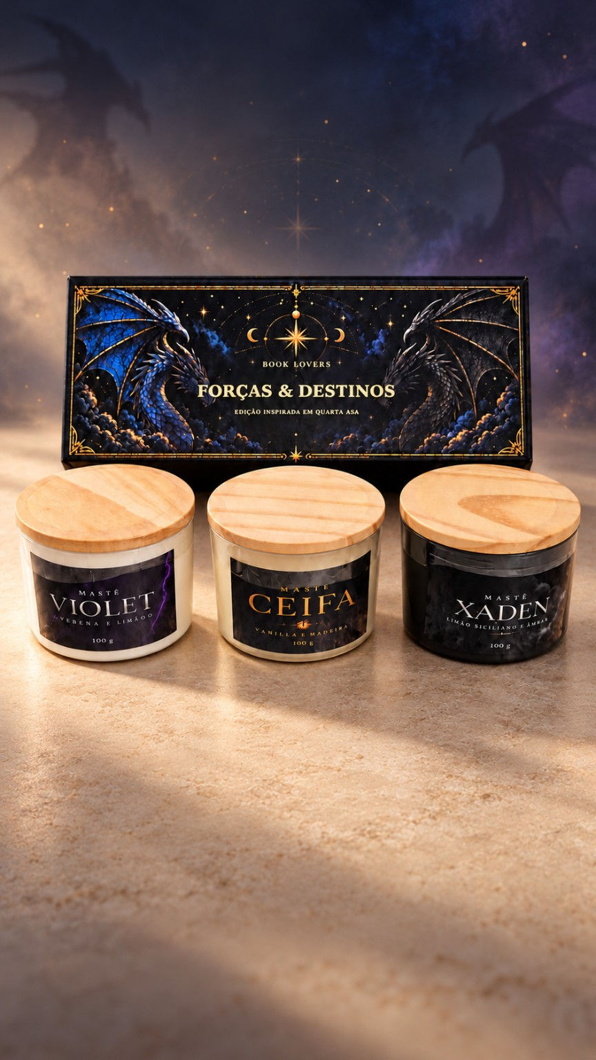 Kit Velas Forças e Destino — Violet, Ceifa e Xaden