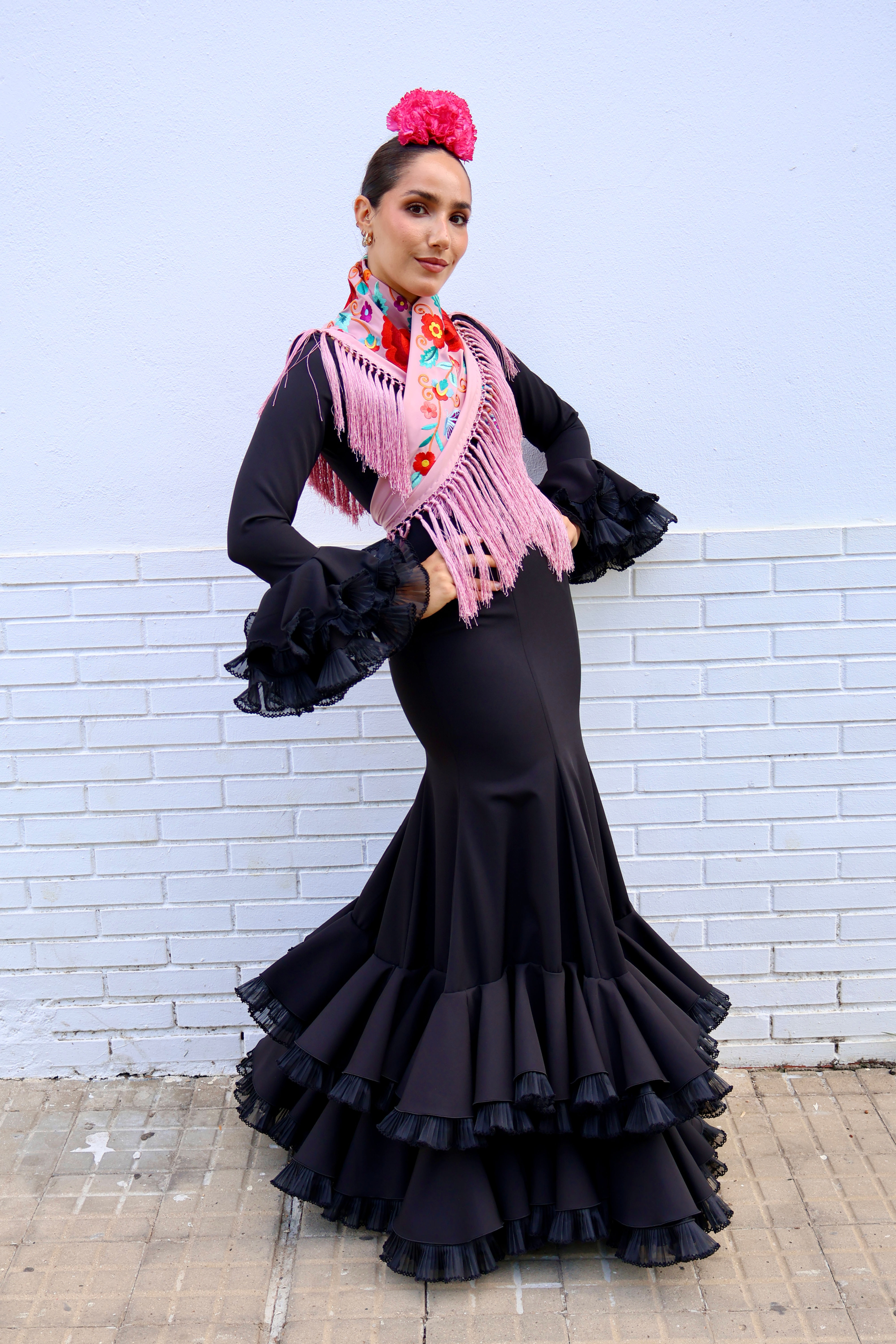 Vestido Flamenca Blanca Negro