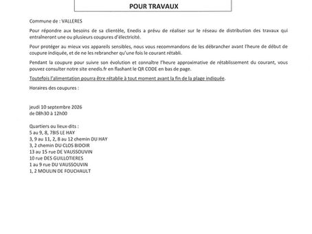 Coupures de courant 10 septembre 2026