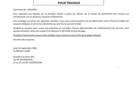 Coupures de courant 10 septembre 2026