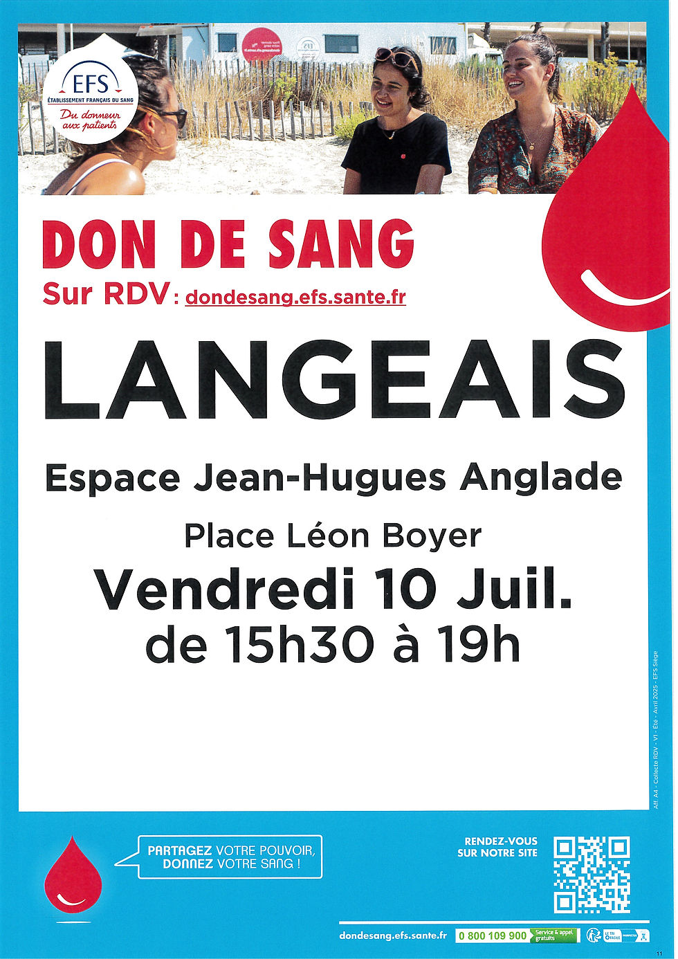 Don du sang à Langeais le 10 Juillet