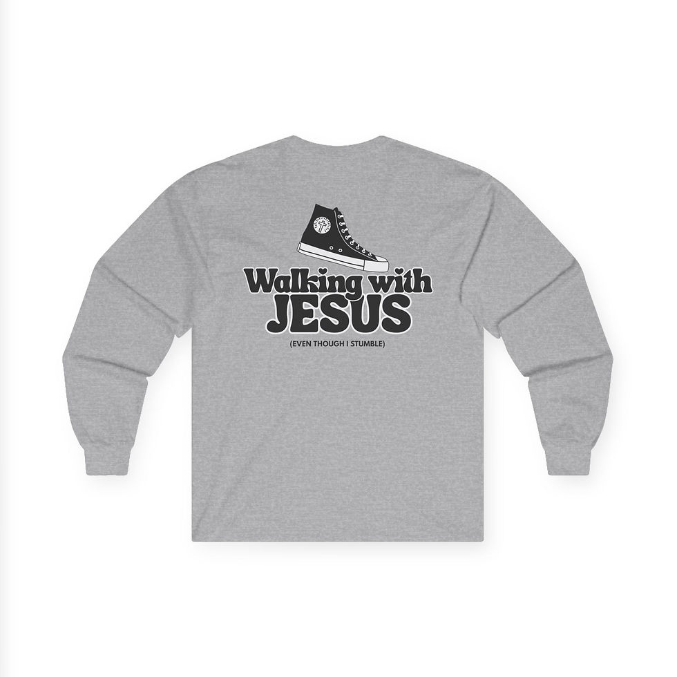 Thumbnail: Christian Long-Sleeve Tee: “Walking With Jesus - Even though I stumble.”