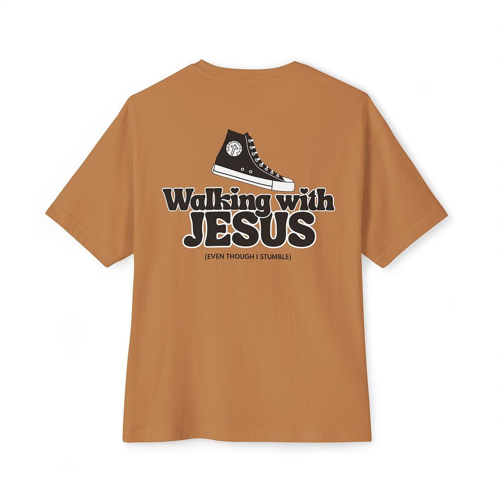 Thumbnail: Christian Oversized Tee: “Walking with Jesus - Even though I stumble.” 