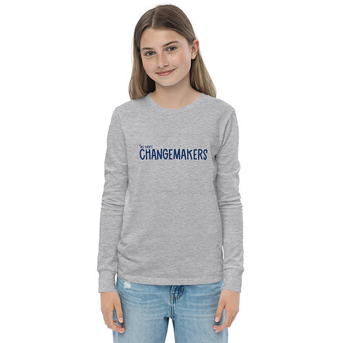 Youth long sleeve CM front, I AM THE CHANGE back GRAY OR WHITE