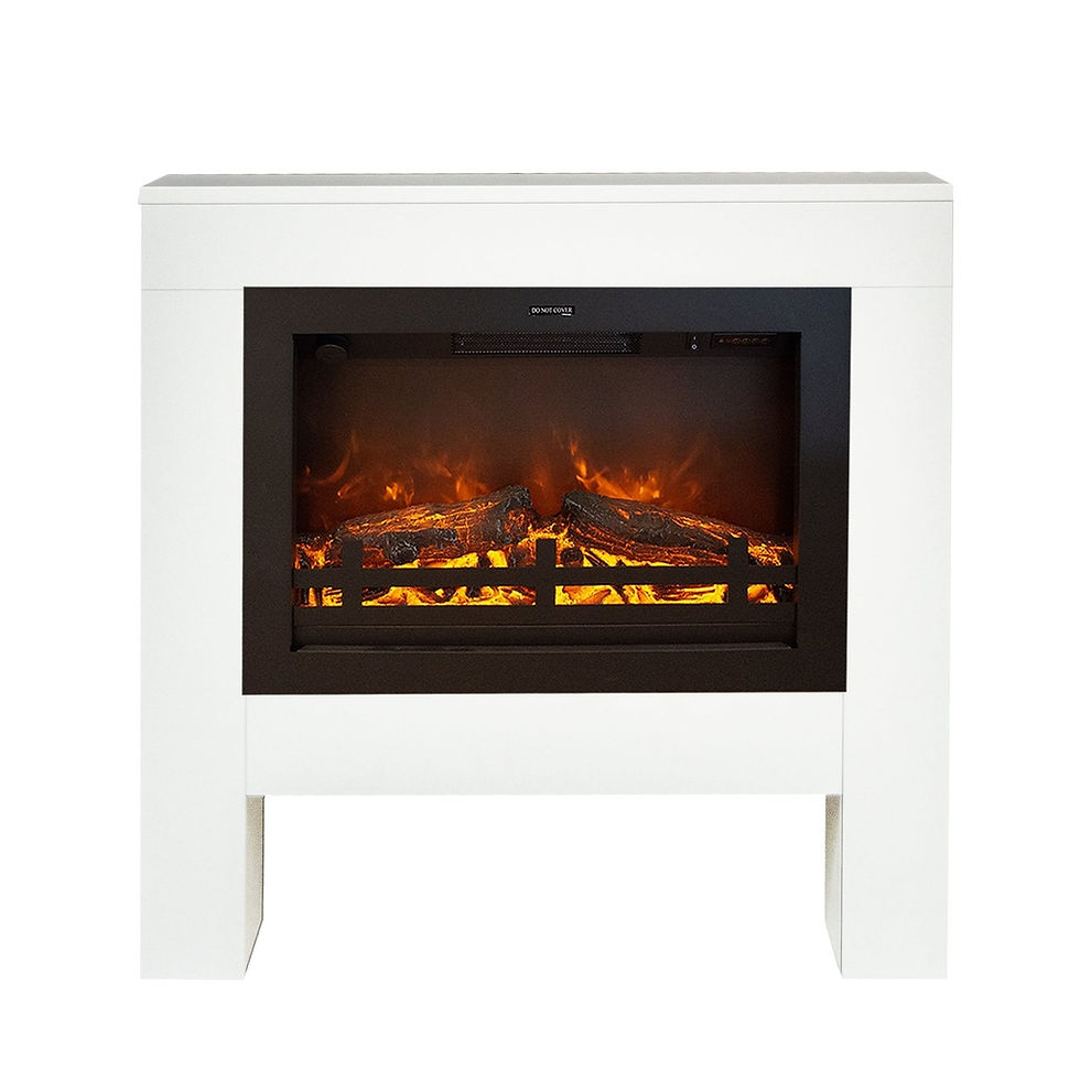 Cheminée électrique Bolea blanche Xaralyn avec foyer noir et effet flammes.