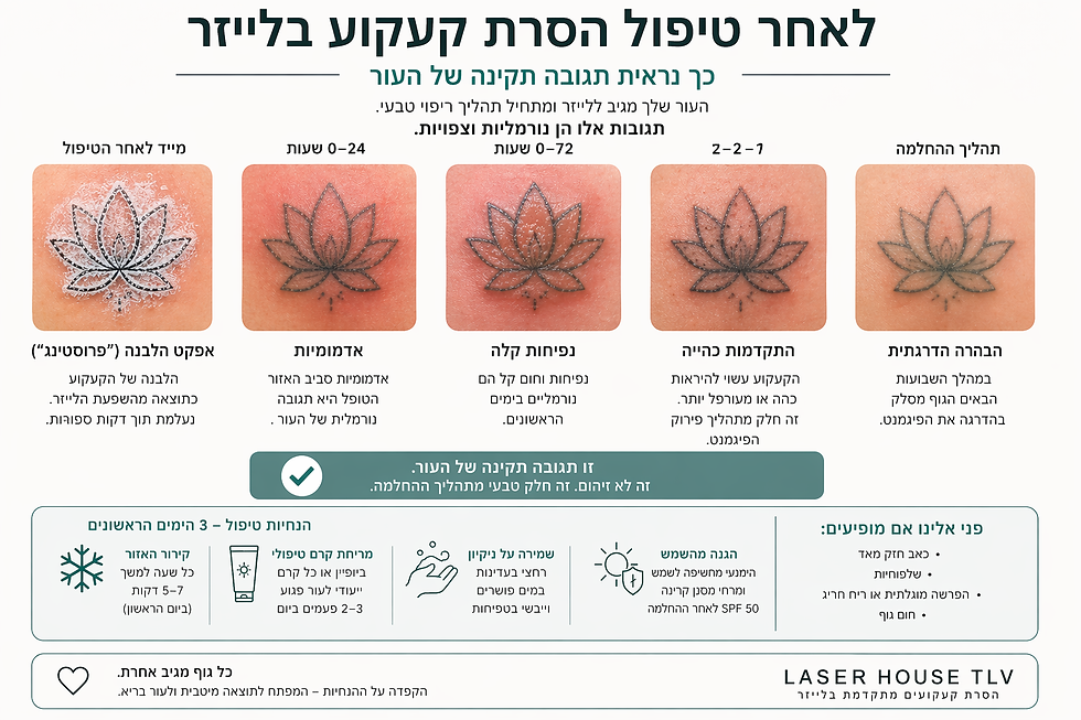 שלבי החלמת קעקוע בלייזר: אדמומיות, קילוף ודהייה