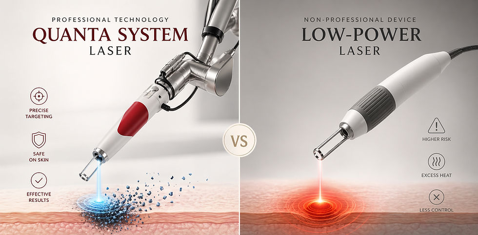 השוואת לייזר מקצועי Quanta System להסרת קעקועים מול לייזר חלש