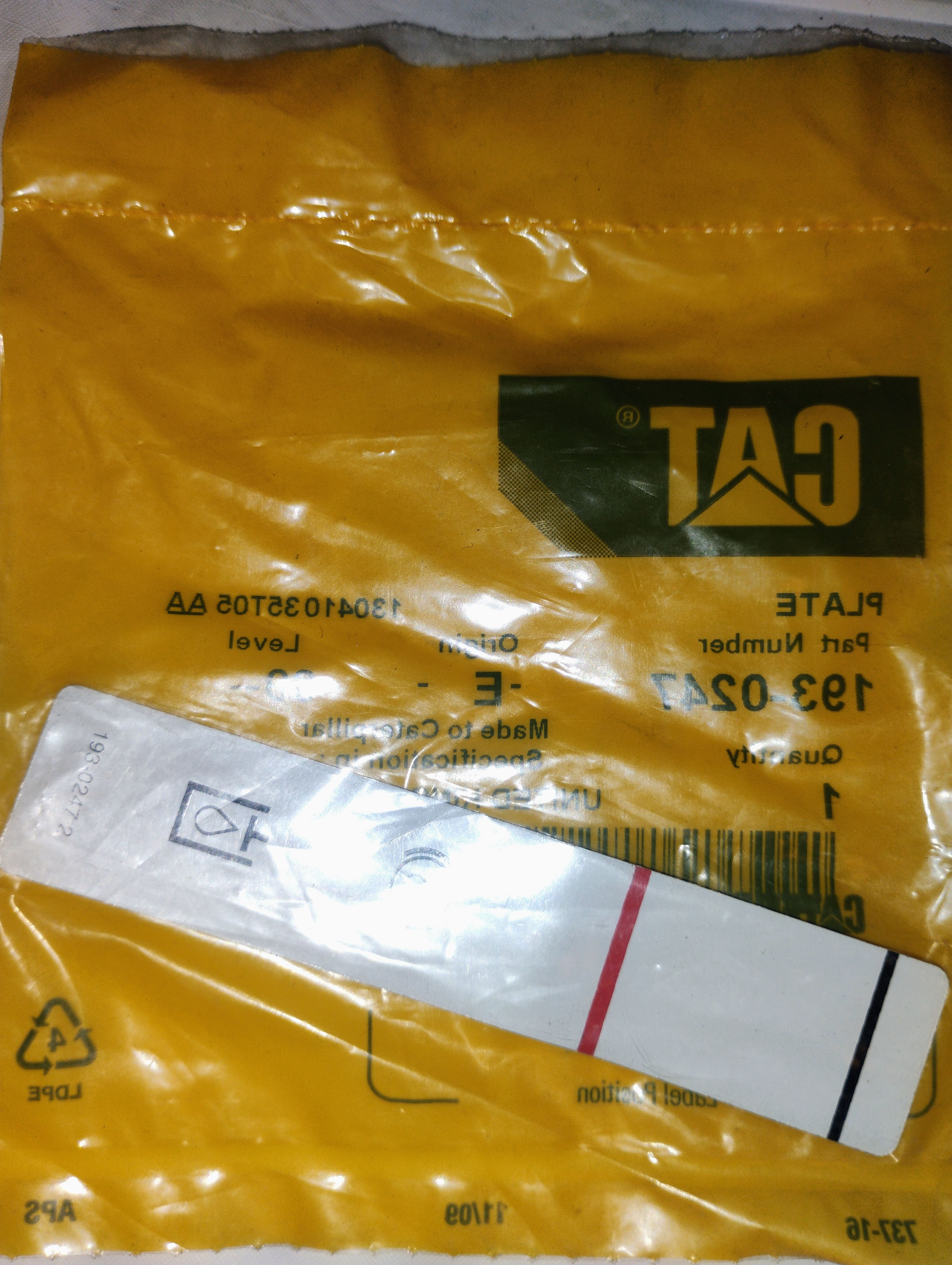CAT 193-0247 Oil Level Indicator Plate