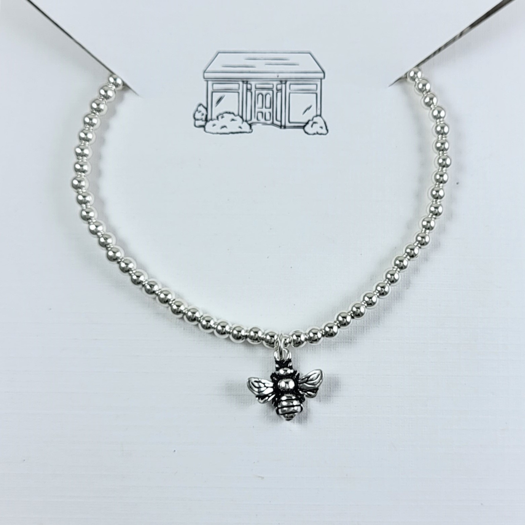 bee charm & 3mm beaded stretchy bracelet