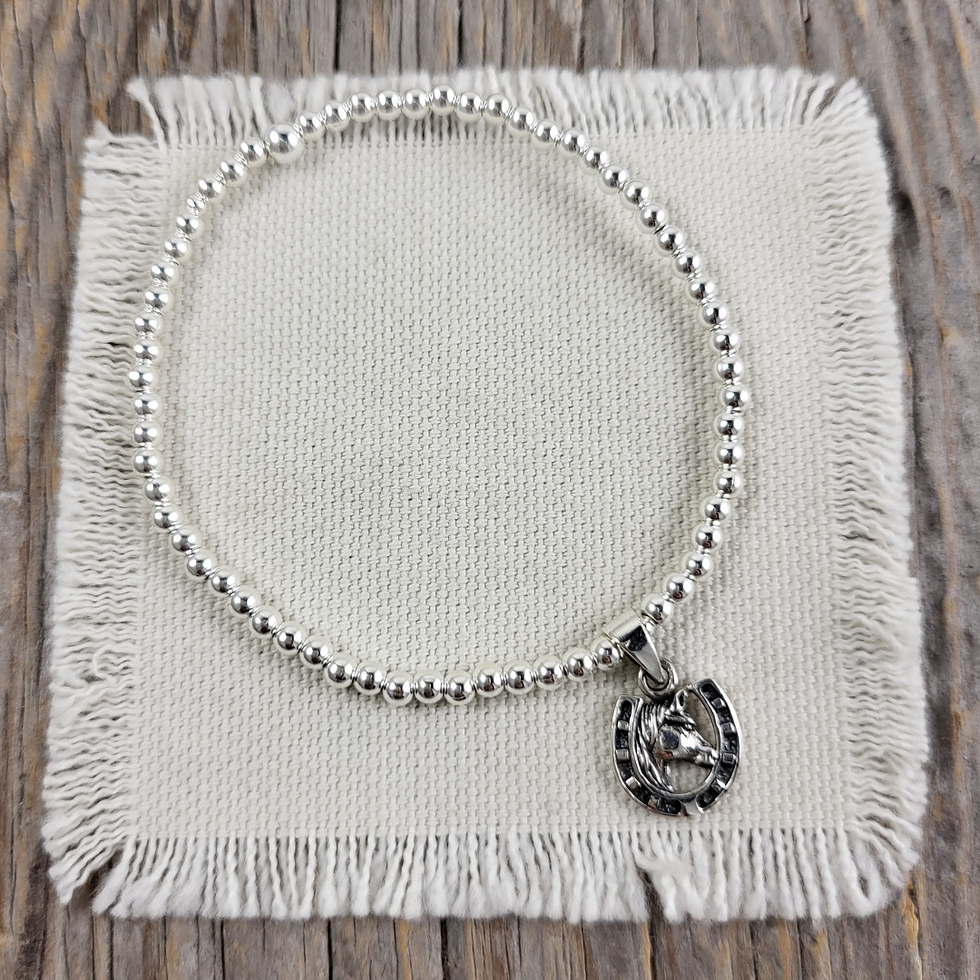 Thumbnail: horse charm & 3mm beaded stretchy bracelet