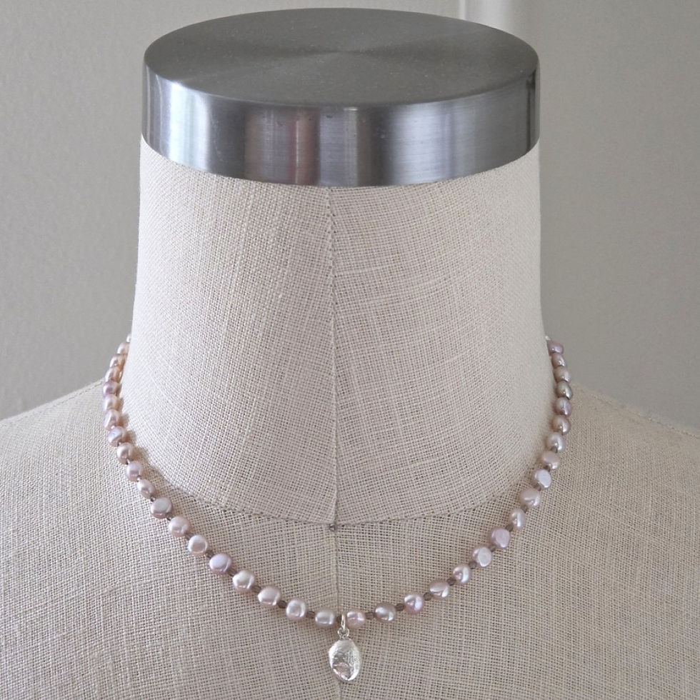 Thumbnail: pink pearl & silver bar necklace stack