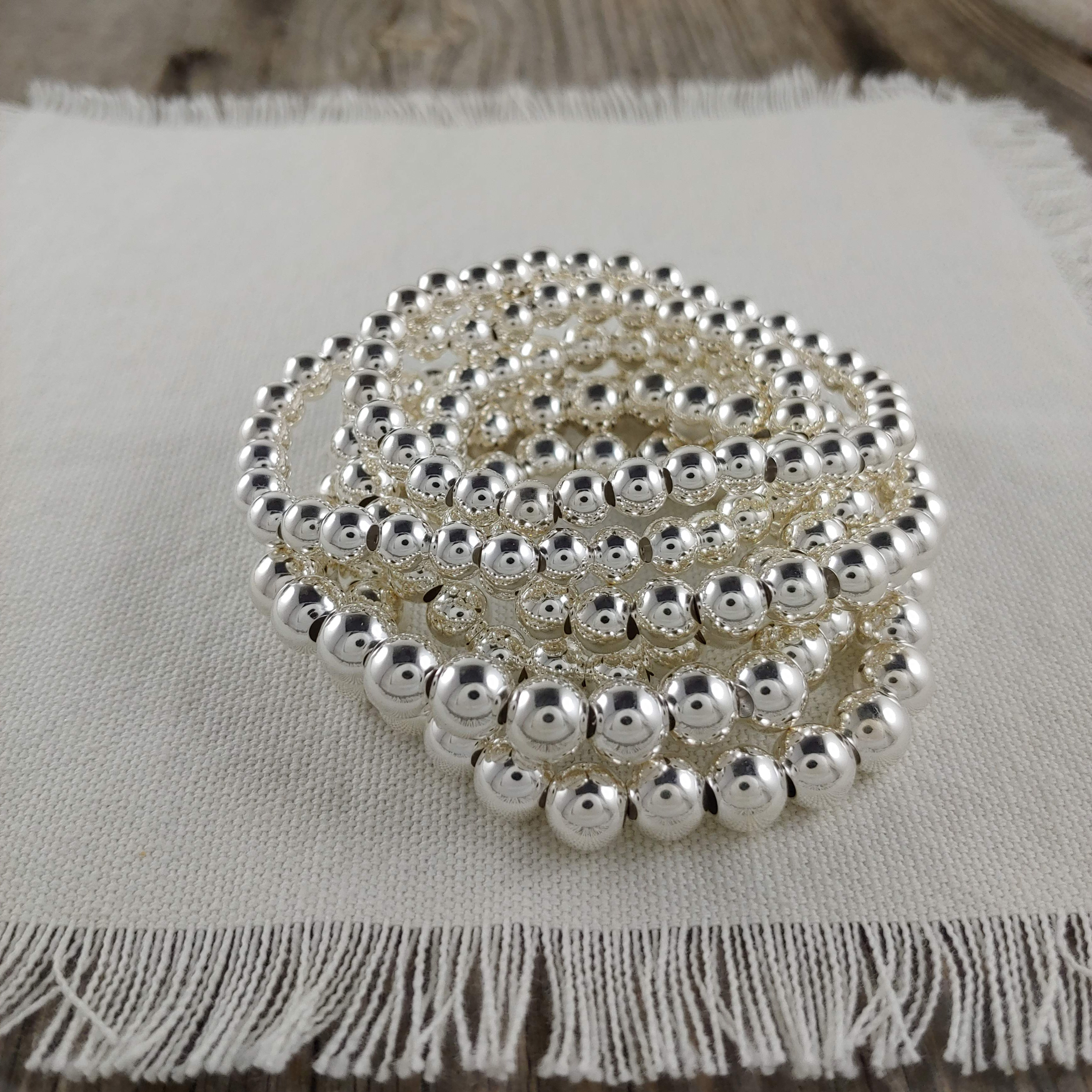 plain 7mm or 8mm beaded silver stretchy bracelet