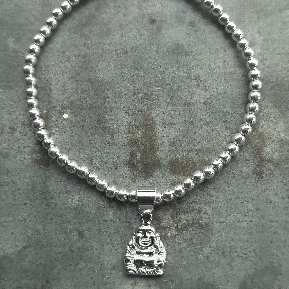 Thumbnail: happy buddha charm & 3mm beaded stretchy bracelet