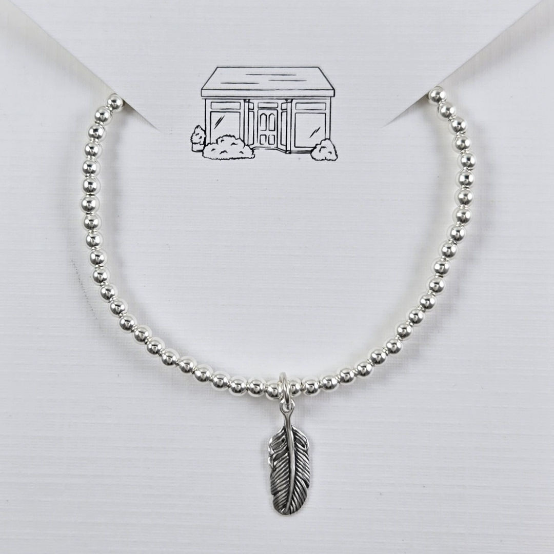 feather & 3mm beaded stretchy bracelet