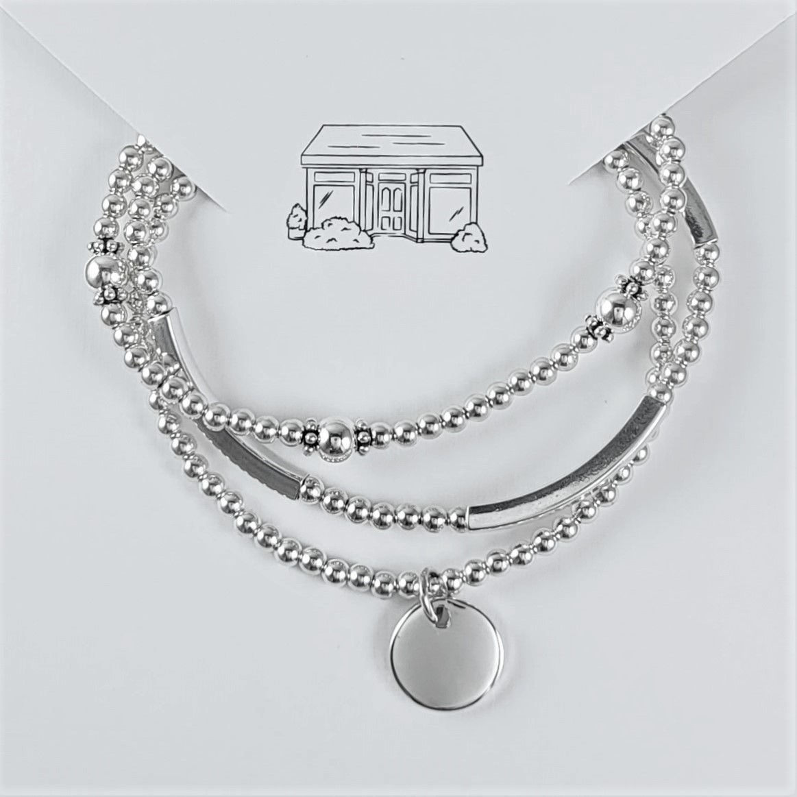 station disc beaded stretchy bracelet trio