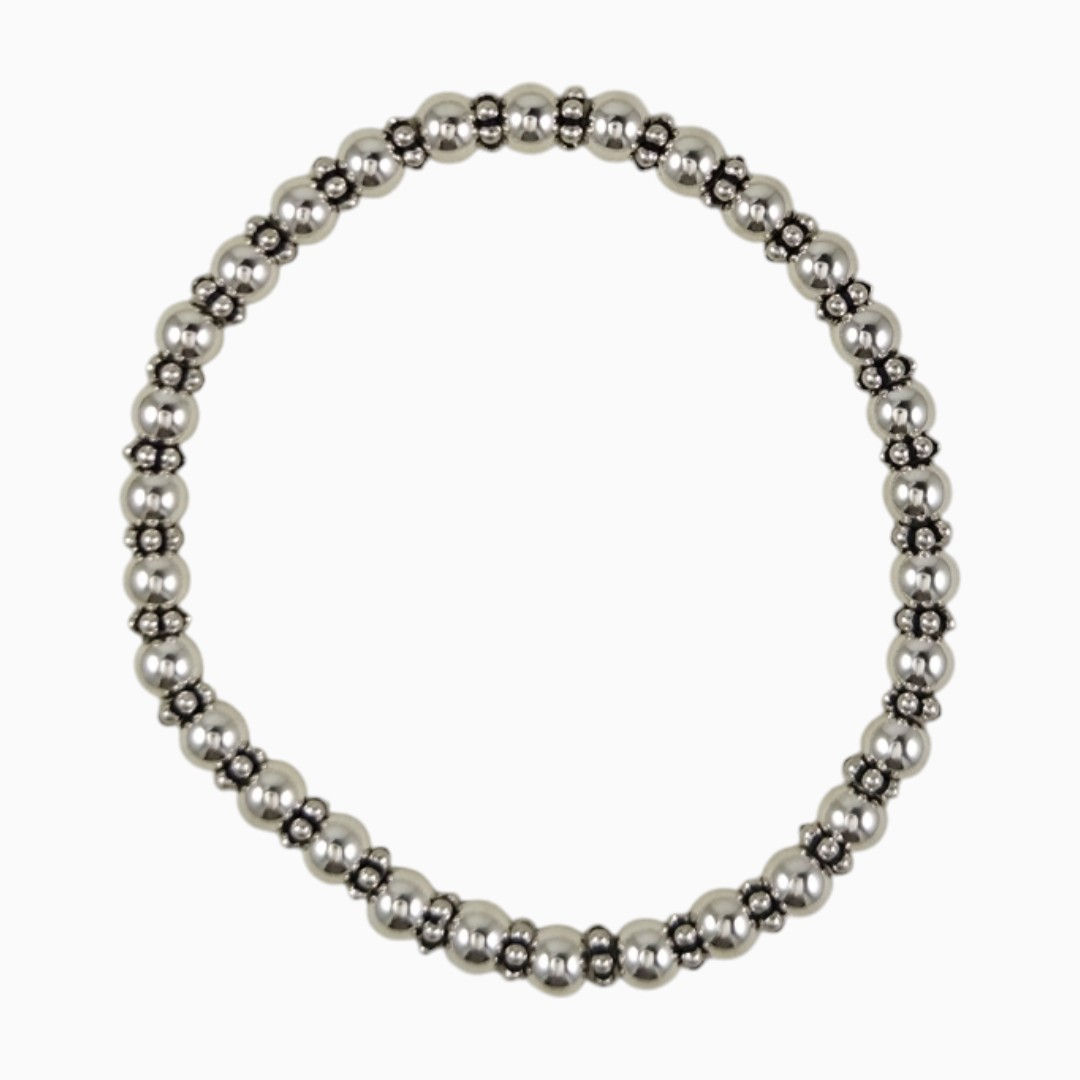 5mm beaded sterling silver daisy stretch bracelet