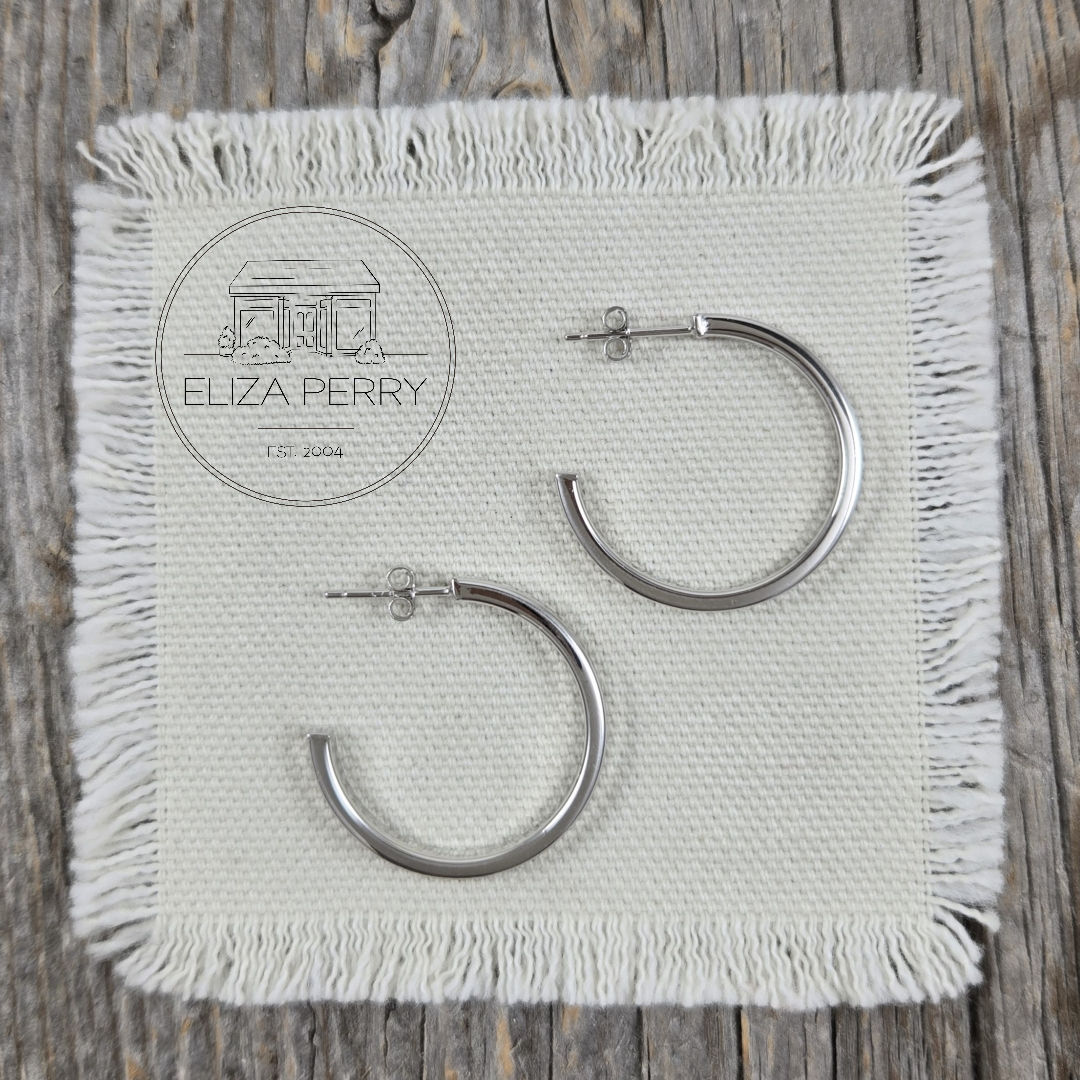 large silver posted hoop earrings