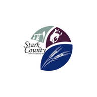 Stark County North Dakota logo with oil rig, bucking horse, and wheat