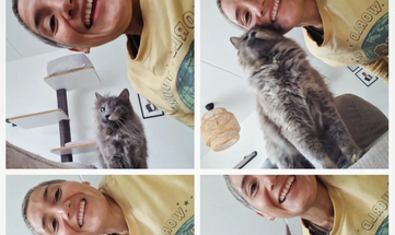 Cat sitter with cat, cat-sitting, cat sitting, cat-sitter, kattenoppas met kat, huisdierenzorg, cuidadora de gatos en Amsterdam.