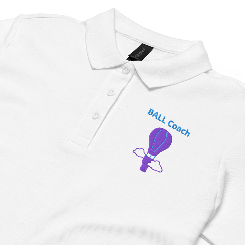 Thumbnail: BALL Coach Polo Purple Logo Blue Text - Ladies' Cut