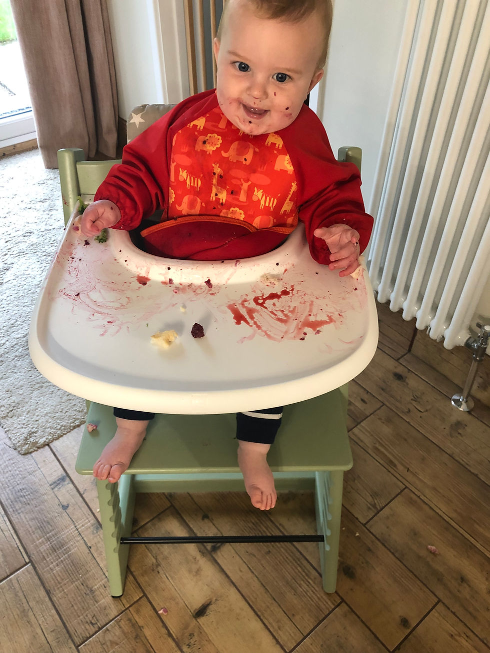 Premature baby weaning in high chair introducing solids