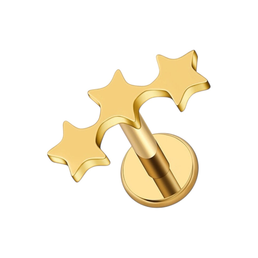 24KT Gold PVDTitanium 16G Internal Threaded Tiny Triple Star