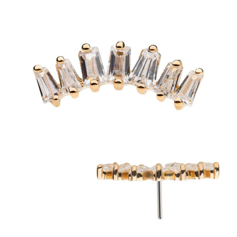 14Kt Yellow Gold Threadless with Prong Set Tapered Baguette Clear CZ Cluster Top